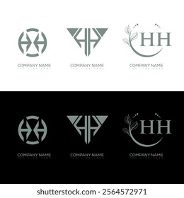 HH minimalist and classic logo set design. HH monogram circle shape vector. HH unique design.
