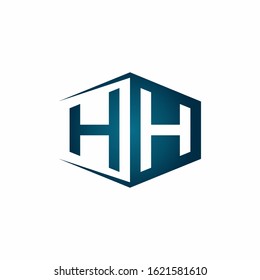HH monogram logo with hexagon shape and negative space style ribbon design template