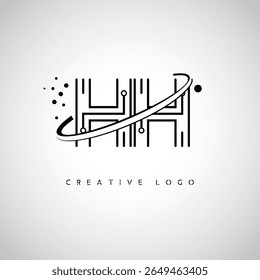 HH Orbit Monogram Logo - Futuristic Minimal Letter mark com Circular Line Art, Tech-Inspired Dots e Space Motion Concept para identidade de marca moderna