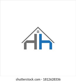 HH real estate house Unique modern flat abstract logo design with blue and gray color.