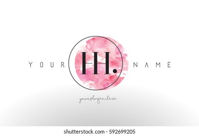 HH Watercolor Letter Logo Design with Circular Pink Brush Stroke.