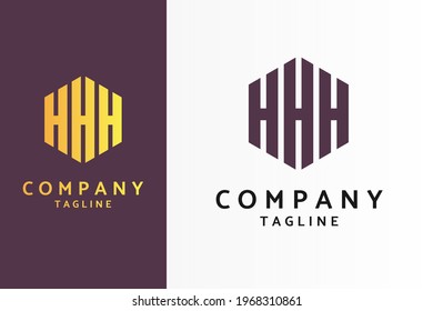 HHH ambigram letter initial logo with gold gradient and purple color. Simple elegant hexagonal logo design. Suitable for any business. Editable vector