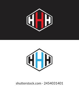 Diseño del logotipo de la letra HHH en seis estilos. HHH polígono, círculo, triángulo, hexágono, estilo plano y simple con el logotipo de la letra de la variación del color blanco y negro establecido en una mesa de trabajo. HHH logotipo minimalista y clásico