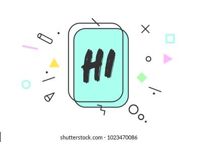 Hi. Banner, speech bubble, poster and sticker concept, memphis geometric style with text HI. Icon message Hi cloud talk for banner, poster, web. White background. Vector Illustration