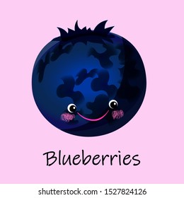 Hi, I'm blueberry. Greeting card with berries for children. Cartoon kawaii character