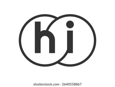 HI business company emblem with outline rounds and letters h i. Logo template of two merged circles for brand identity, logotype. Vector Infinity symbol  and technology sign.