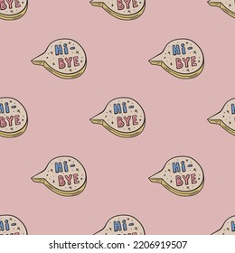 Hi - Bye Conversation Bubble Vector Seamless Pattern. Cute Repeat Background For Textile, Design, Fabric, Cover Etc.