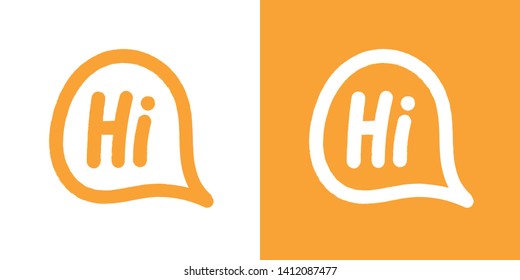 Hi. Chat icon. Sticker for social media content. Bubble pop art cartoon style poster, t-shirt print, post card, blog cover. Vector hand drawn illustration design.