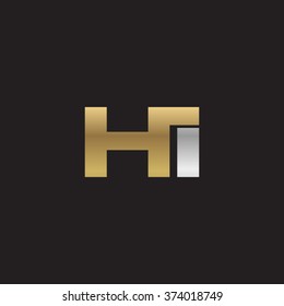 HI company linked letter logo golden silver black background