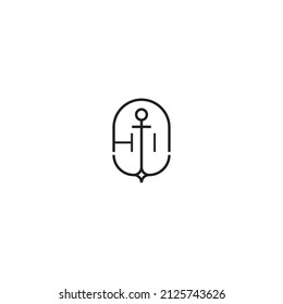 Diseño de logotipo de letra creativa HI en concepto de ancla con diseño profesional de alta calidad que se imprimirá en cualquier medio impreso