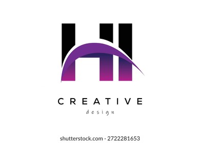 HI kreatives und modernes Buchstabenlogo-Design mit kreativem violettem Wellenabstrakt Letzteres Logo-Konzept.