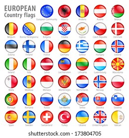 Hi detail vector shiny buttons with all European flags. Every button is isolated on its own layer 