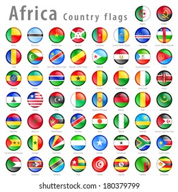 Hi detail vector shiny buttons with all African flags. Every button is isolated on it's own layer