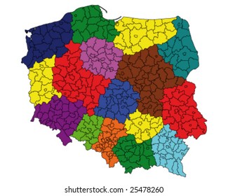 hi detailed colored map of poland with all districts