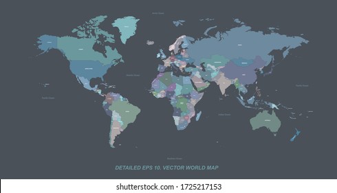 Mapa detallado del mundo de los vectores. vector de mapa de mundo editable con el nombre del país.