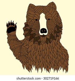 Hi five bear illustration on simple yellow background - Good for T-shirt, bag or whatever print. Vector illustration