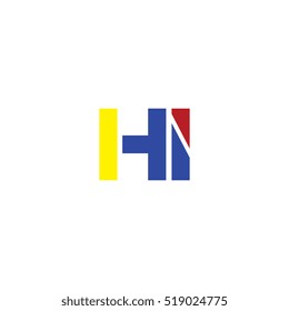 HI flat initial letter logo combining yellow blue red
