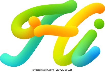 Hi fluid text with dynamic curved lines made of blended colorful circles. Vector illustration.