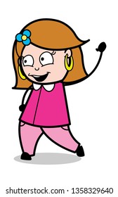 Hi Gesture by Hand - Retro Cartoon Female Housewife Mom Vector Illustration