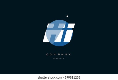 hi h i  blue circle dot big font alphabet company letter logo white design vector icon template 