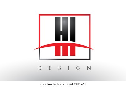 HI H I Logo Letters with Red and Black Colors and Swoosh. Creative Letter Design Vector.