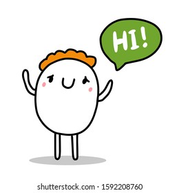 Hi hand drawn vector illustration in cartoon comic style happy man saying speech bubble word
