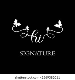 HI handwritten initial letter, HI simple signature vector logo with butterfly shape variation, beauty, photography letter logo design. H I