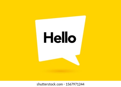 Hi, Hello. Banner, speech bubble, poster and sticker concept with text. White bubble message on bright yellow background. Vector Illustration