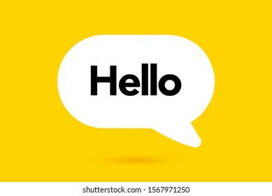 Hi, Hello. Banner, speech bubble, poster and sticker concept with text. White bubble message on bright yellow background. Vector Illustration