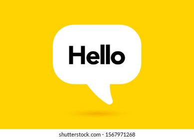 Hi, Hello. Banner, speech bubble, poster and sticker concept with text. White bubble message on bright yellow background. Vector Illustration