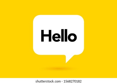 Hi, Hello. Banner, speech bubble, poster and sticker concept with text. White bubble message on bright yellow background. Vector Illustration