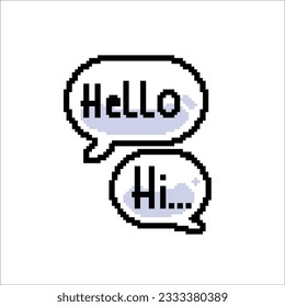 hi and hello text bubble in pixel art style