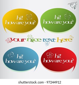 "hi! how are you" is nice set of speech bubbles with flowers and butterflies