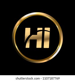 HI initial circle company logo gold black background