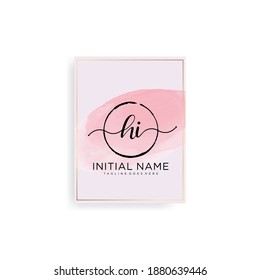 HI Initial handwriting logo vector. Hand lettering Watercolor background for designs.