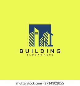Logotipo de construção de carta inicial HI para imóveis com design quadrado