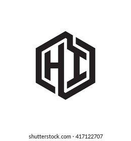 HI initial letters looping linked hexagon monogram logo