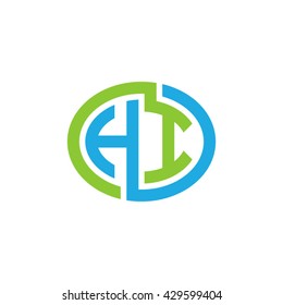 HI initial letters looping linked ellipse logo blue green