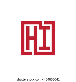 HI initial letters looping linked square logo red