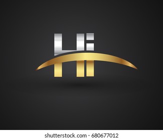 HI initial logo company name colored gold and silver swoosh design. vector logo for business and company identity.
