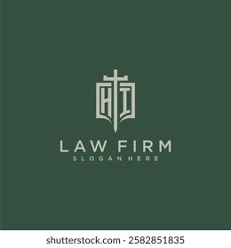 HI initial monogram for law firm with sword and shield logo image