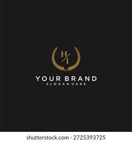 Carta inicial del monograma de HI para el logotipo de su marca con diseño de Imagen de hoja