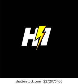 HI initial monogram logo for gaming with Gemoteric line thunder shape style design on isolated background