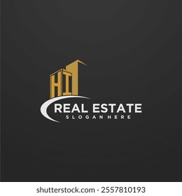 HI initial monogram logo for real estate with building style
