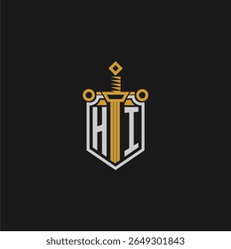 HI monograma inicial para imagem em estilo escudo e espada