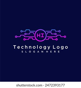 HI initial monogram for technology logo with circle style design