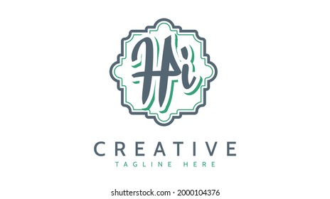 HI Initials, handwriting logo vector