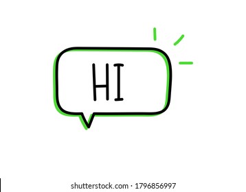 Hi inscription. Handwritten lettering illustration. Black vector text in speech bubble. Simple outline marker style. Imitation of conversation.