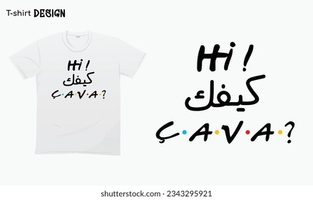 "Hi Kifek Ca va" in arabischer Typografie, die arabisches Zitat-Design schreibt. Funny Arab Zitate, Funny arabic Sayings, Funny arabic Witze. Vektorgrafik-EPS10 für Aufkleber, T-Shirts, Umschläge usw.