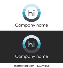 HI letter a circle shape icon logo white blue